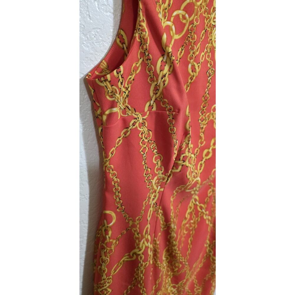 RN Studio Ronni Nicole Sleeveless Fitted Orange Chain Design Women's Dress Sz 10 - Picture 3 of 11